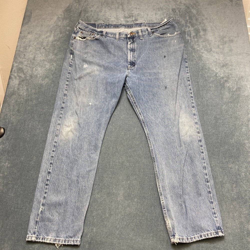 Wrangler Premium Quality Jeans Mens 44x32 Blue Denim Cotton Regular Fit Straight